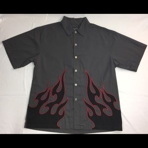 Grey chrome eagle snap up shirt